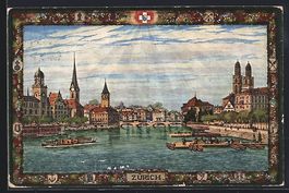 Zürich, Stadtpanorama mit Brücke vom W
