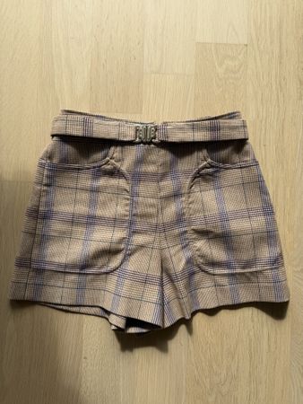 Maje karierte High-Waist Shorts mit Gürtel, Beige/Braun