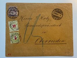 1897 Portomarke 5+10 auf Brief gestempelt ZÜRICH/ OBERRIEDEN