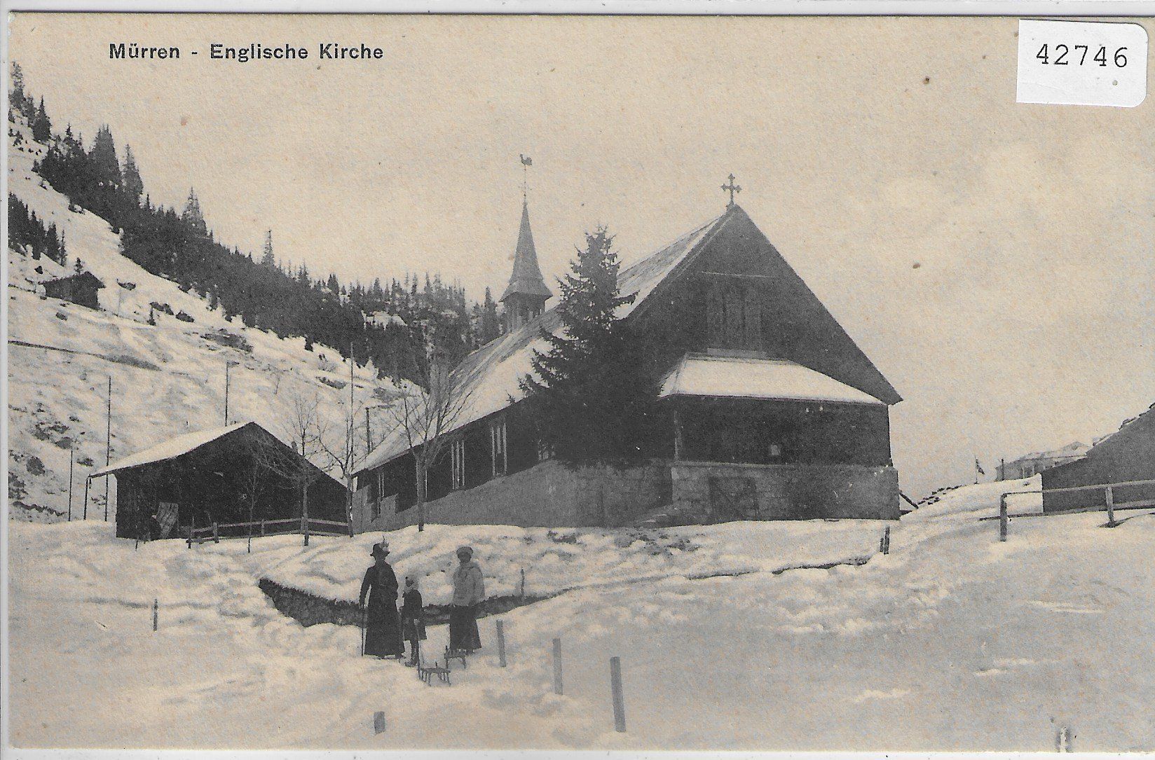 Ansichtskarten: Mürren - Englische Kirche im Winter – Gebraucht aus Ettingen von Kartenplanet