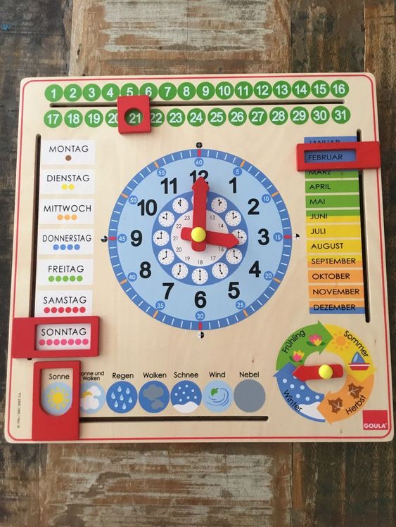 GOULA Kalender und Lernuhr aus Holz  Kaufen auf Ricardo