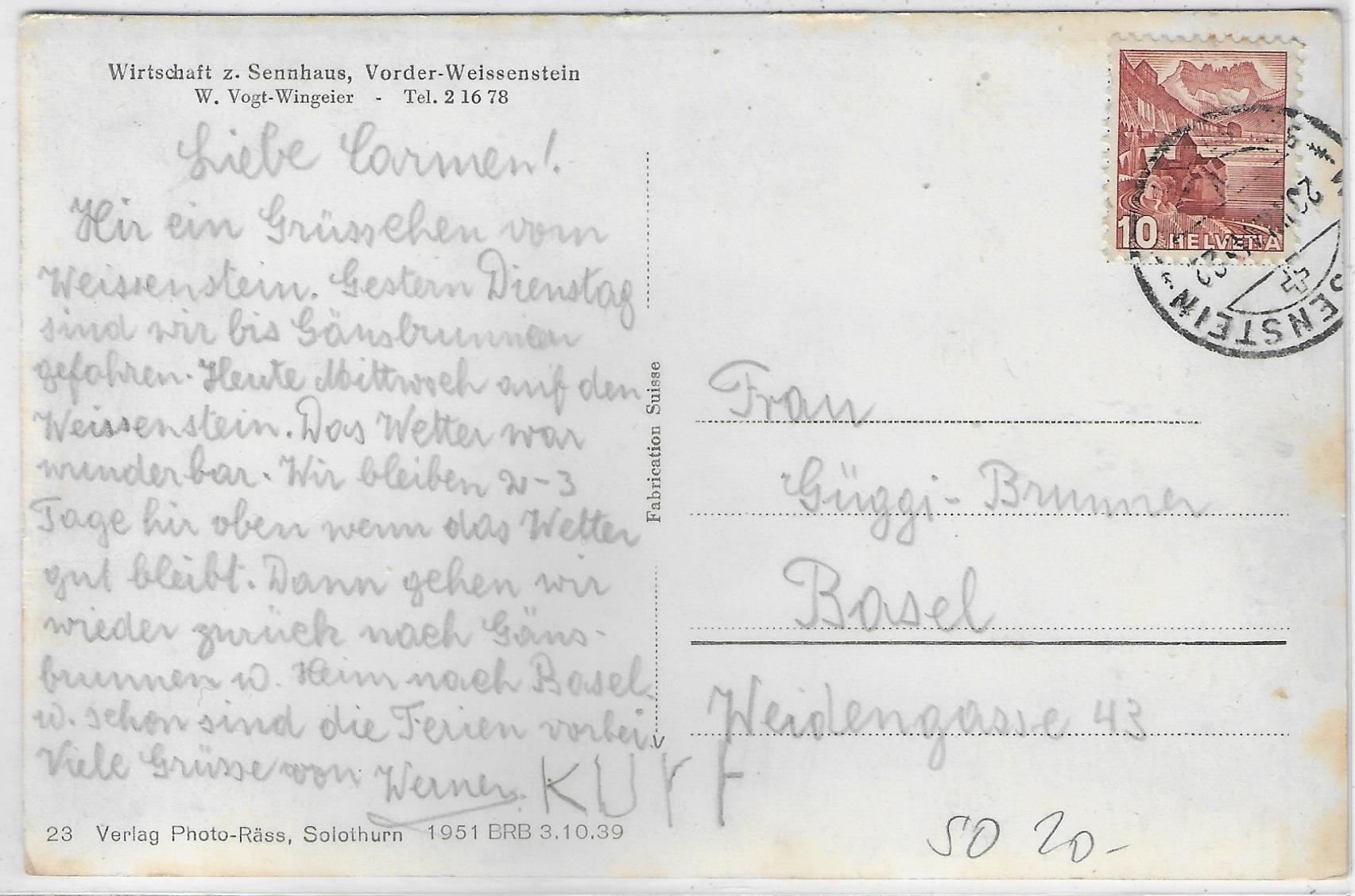 Cartoline postali: Wirtschaft zu, Sennhaus - Vorder- – Usato da Ettingen venduto da Kartenplanet 1