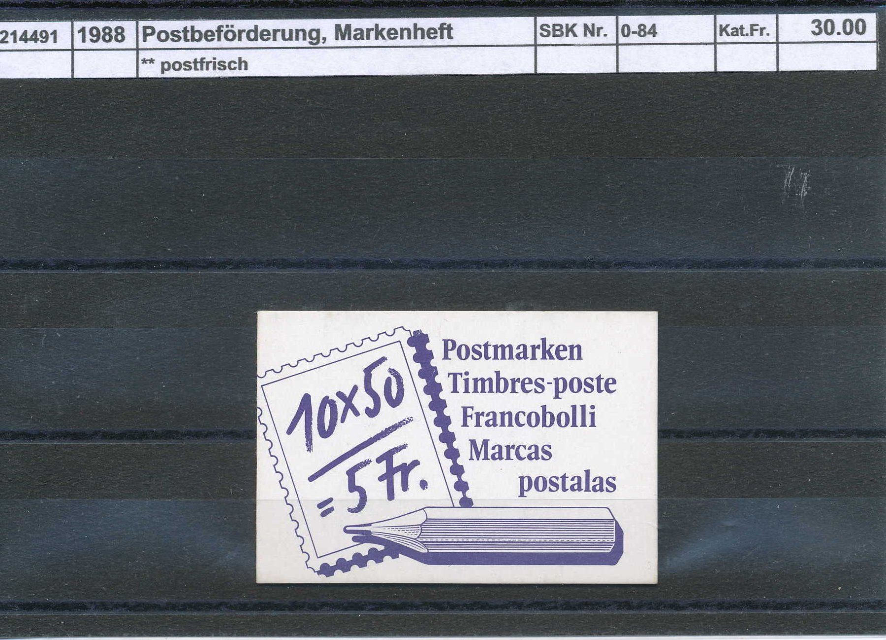 Tutti i francobolli: 1988 "Postbeförderung", Markenheftchen, ** postfrisch – Nuovo (secondo la descrizione) da Winterthur venduto da Zupogeru