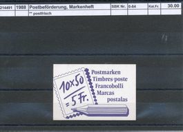 1988 "Postbeförderung", Markenheftchen, ** postfrisch