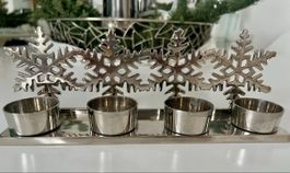 Kerzenständer Silber Metall mit Schneeflocken Design!