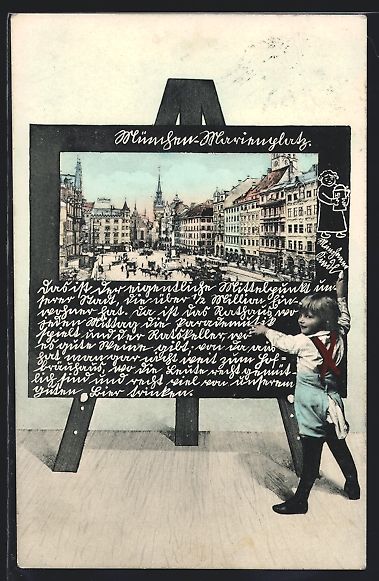 Cartoline postali: Schultafel-AK München, Blick auf den Ma – Usato da Berlin venduto da bartko-reher
