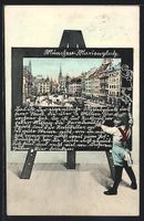 Schultafel-AK München, Blick auf den Ma