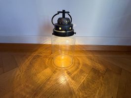 Decorative Glass Lantern with Dark Grey Metal Frame