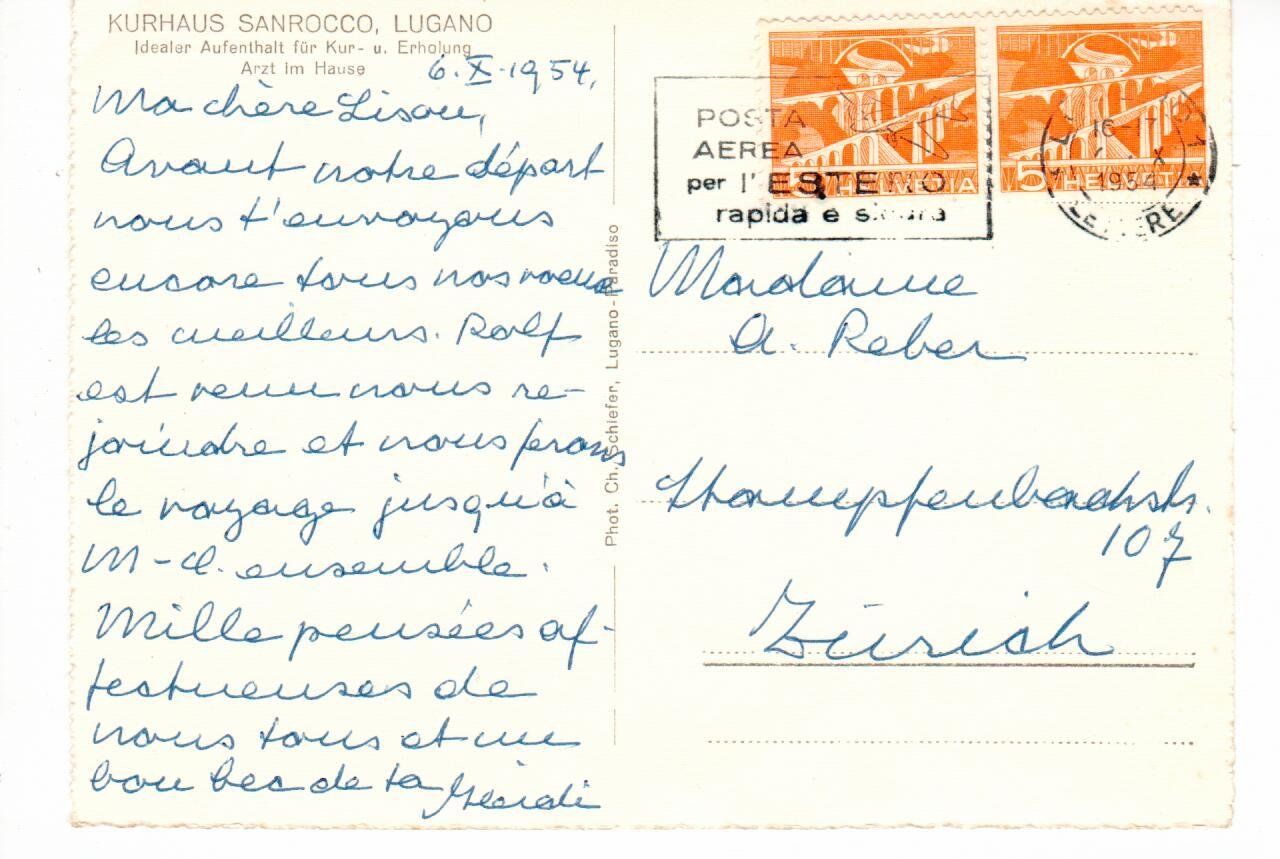 Cartoline postali: Kurhaus Sanrocco Lugano 1954 – Usato da Wolhusen venduto da Curver9 1