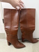 Brown Croc Embossed Knee High Boots, Size 38, Autumn