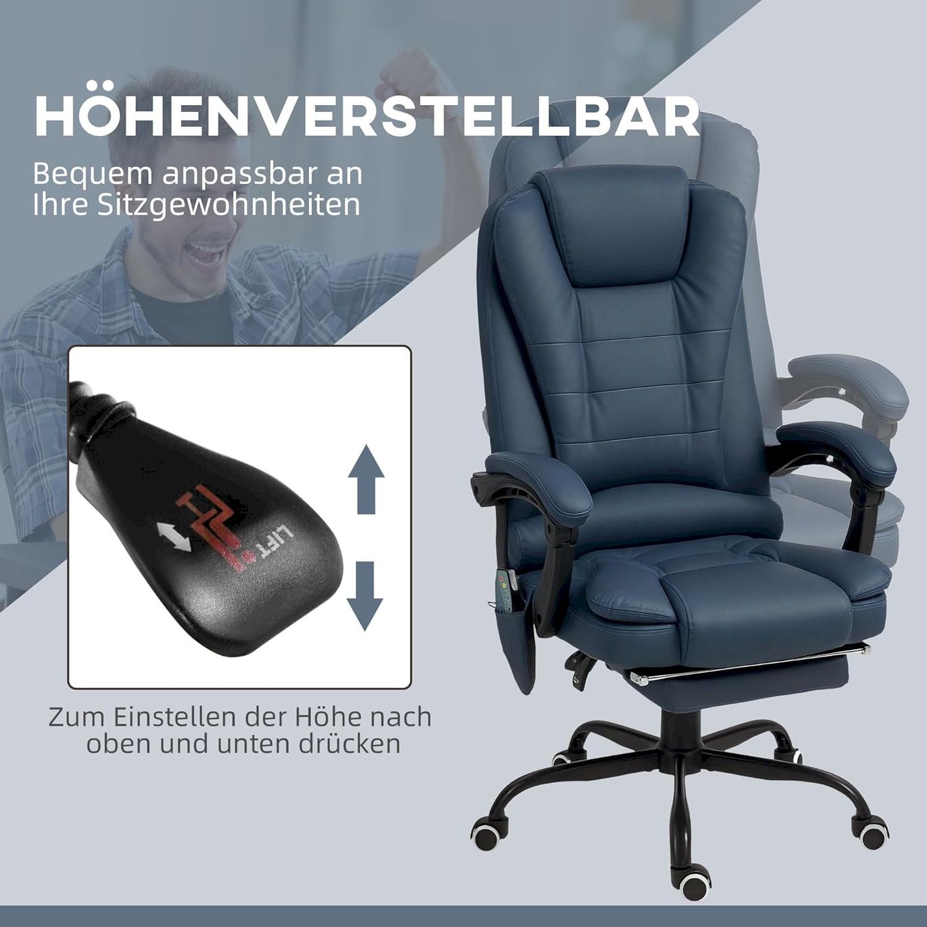 Bürostühle: Bürostuhl mit 7 Punkt Massage Blau – Neu und originalverpackt aus Bottighofen von zaap 5