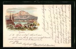 Litho Luzern, Ortsansicht mit Dampfer un