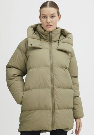 Damen Wintermantel, oliv mit Kapuze