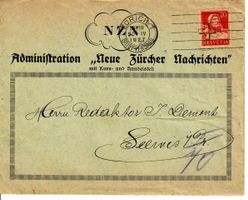 Brief, Zürich  NZN 1927 nach Seewis