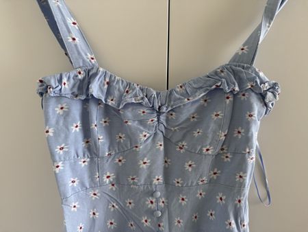 Blue daisy print summer midi dress size S