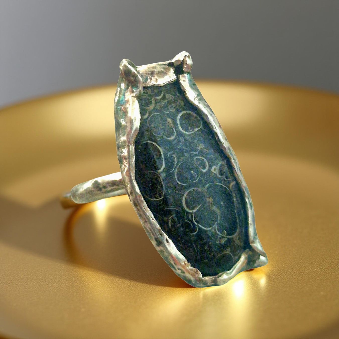Anelli: Statementring Silber mit Schildkrötenjaspis, Ringgrösse 60,5 – Nuovo e nell'imballaggio originale da Aarau venduto da Schmuckhoehle_MD 6