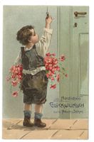 Neujahr - Herzlichen Glückwunsch - Knabe - Präge-Litho  1910
