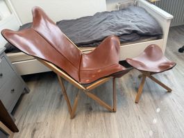 Stuhl Leder mit Fussstütze braun klappbar