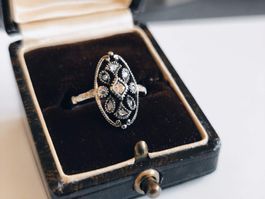 Antiker Diamant Ring 18k Gold Weissgold oval   Rarität 