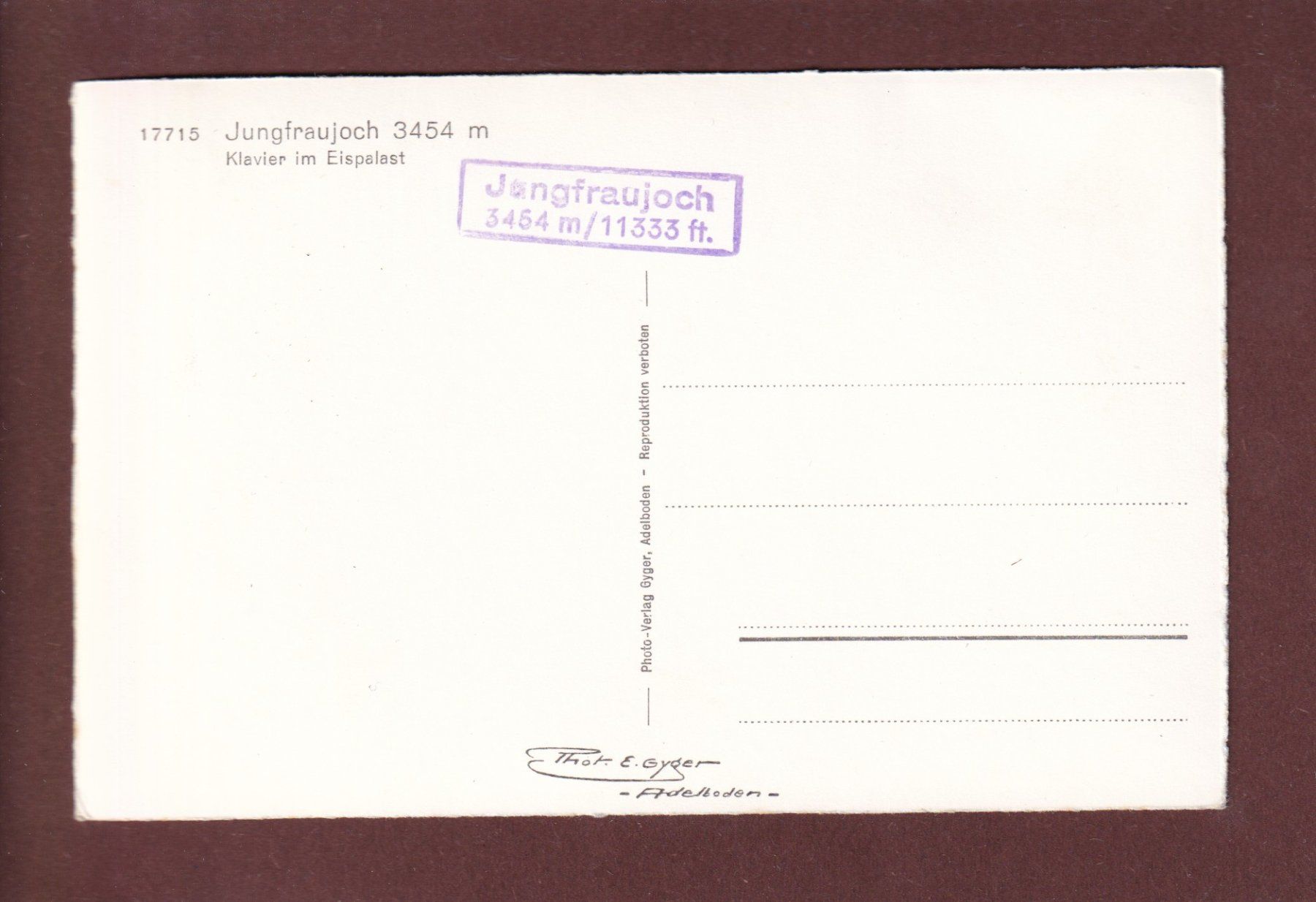 Cartoline postali: JUNGFRAUJOCH - Klavier im Eispalast – Usato da Pully venduto da nicecards 1