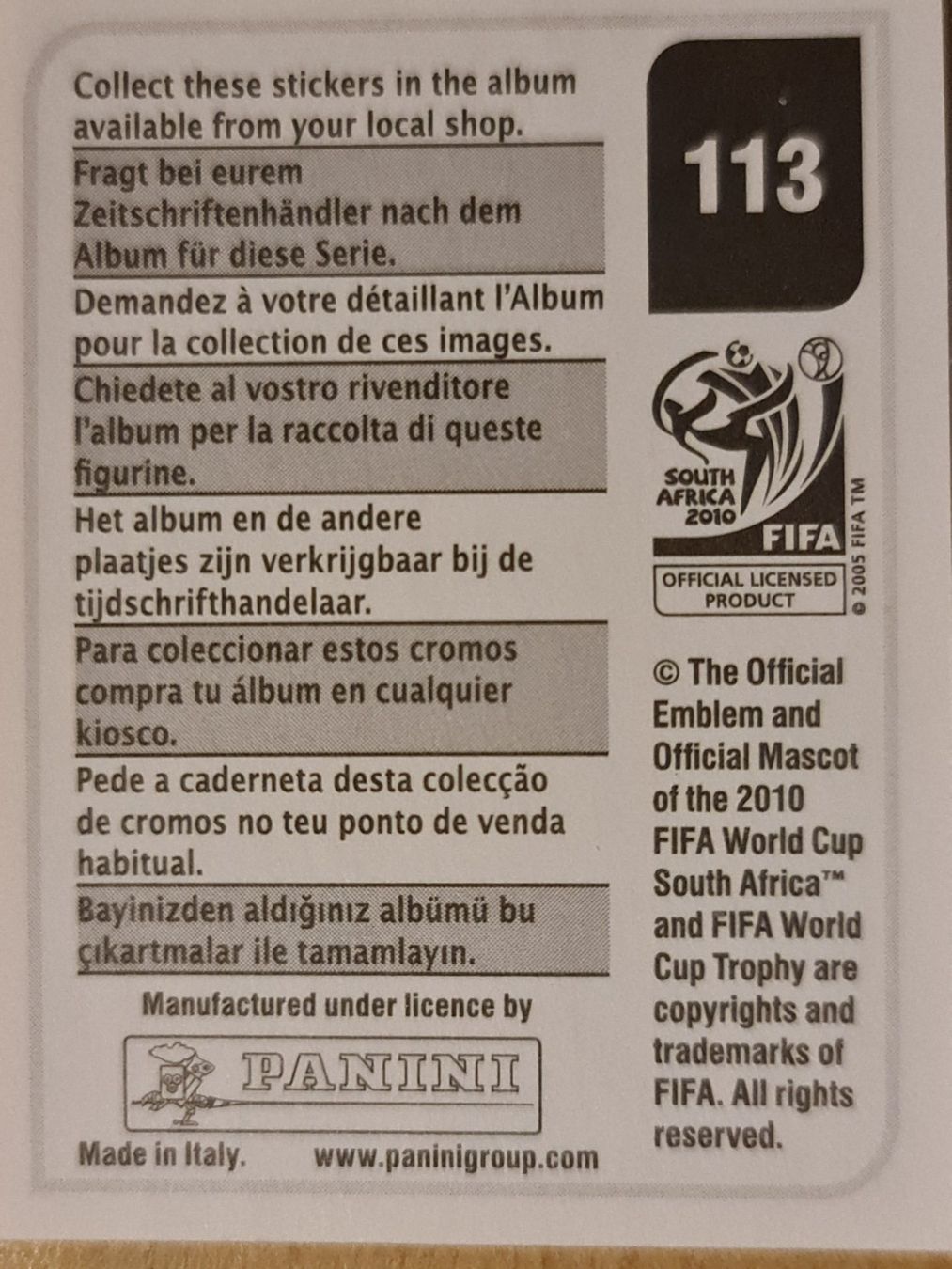 Panini Carte collezionabili: Panini WM 2010 Nr. 113 – Nuovo (secondo la descrizione) da Dintikon venduto da Prime-shop 1