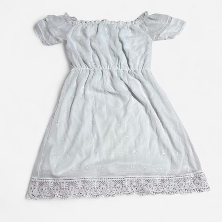 White Off Shoulder Dress with Lace Trim