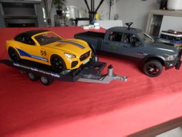 Dodge Ram avec remorque et BMW 1:16 BRUDER en bon état