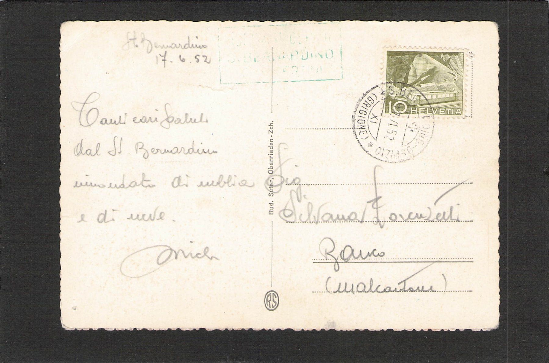 Ansichtskarten: San Bernardino , Ospizio , Oldtimer , gel. 1952 – Gebraucht aus Reichenburg von Pipo-67 1