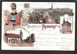 ^Lithografie Souvenir de Fribourg , gel. 1898