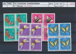 1950 Pro Juventute, Insektenbilder,  Viererblock, ET-Stempel