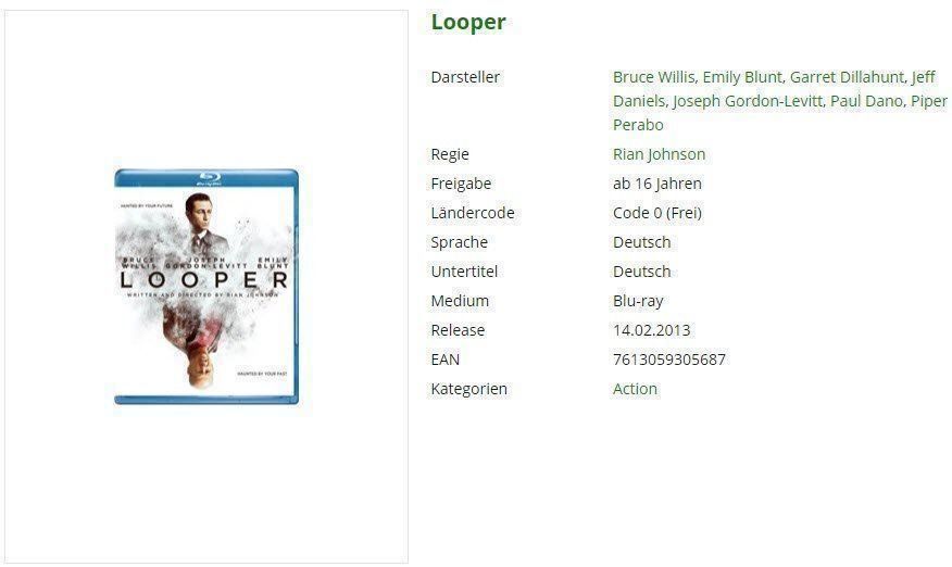 Tutti i DVDs: Looper (Blu-Ray) – Usato da Buchrain venduto da Sssschaller