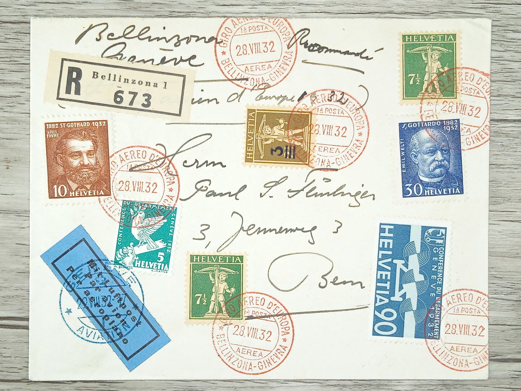 Tutti i francobolli: TR13 Enveloppe + Timbre Suisse 1932 – Usato da Cousset venduto da Patrick_Collections