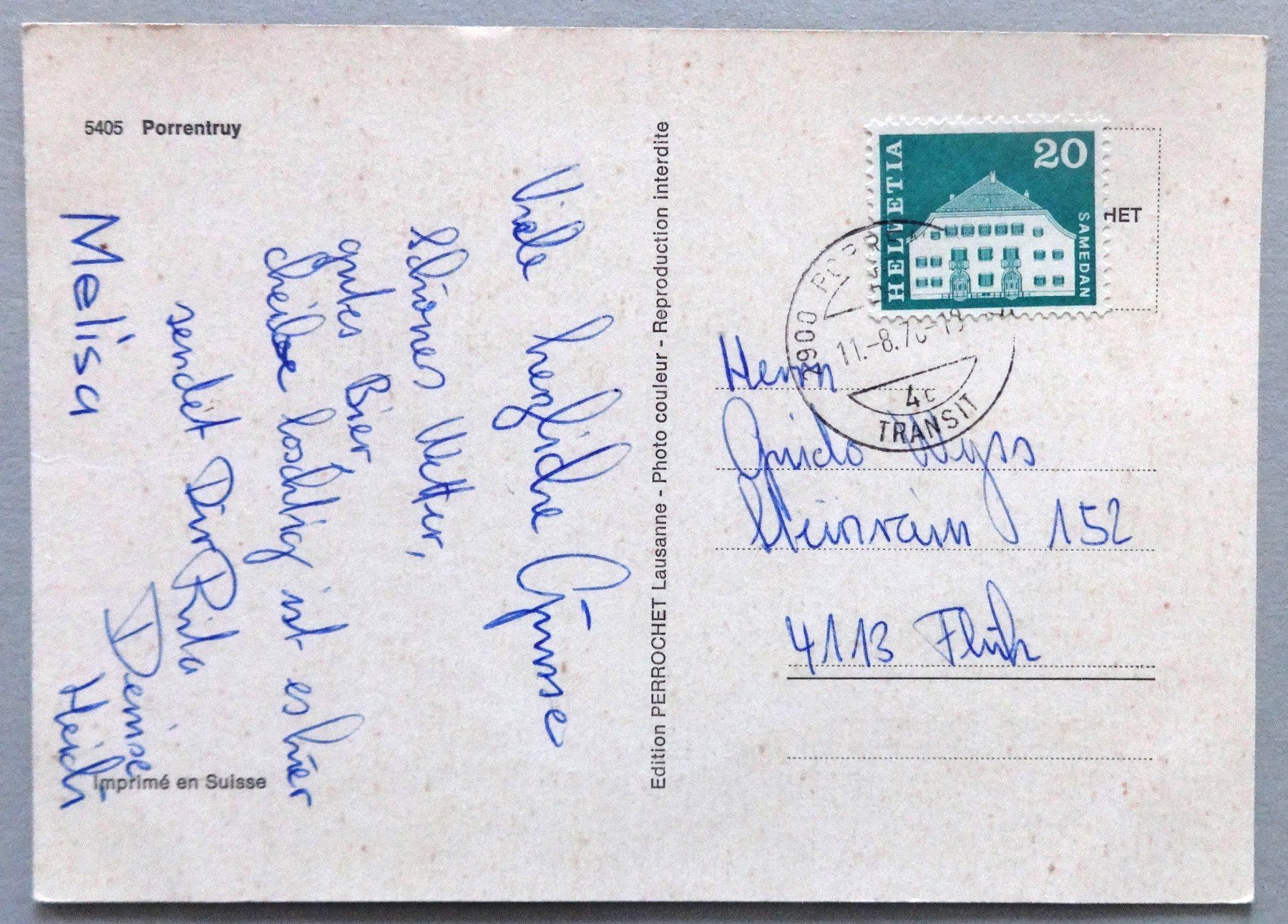 Cartoline postali: Porrentruy – Usato da Fétigny venduto da Billy2miny 1