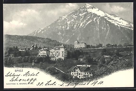 Ansichtskarten: AK Spiez, Panorama mit Hotel – Gebraucht aus Berlin von bartko-reher