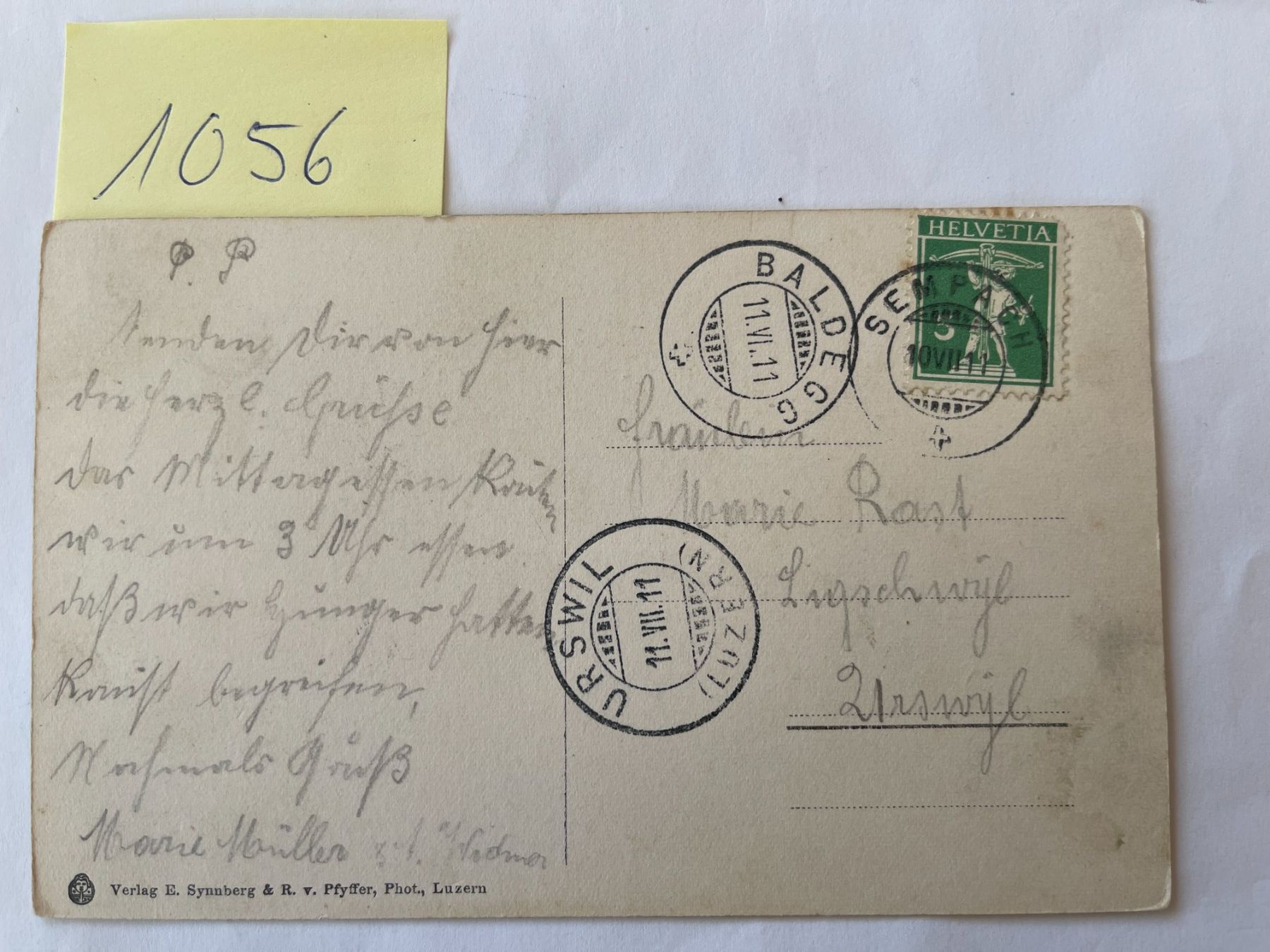 Cartoline postali: alte Ansichtskarte Sempach, 1911 – Usato da Niederwil AG venduto da dahu75 1