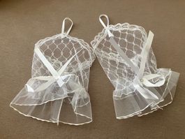Elegante, weisse transparente Netz Handschuhe, Schleifen