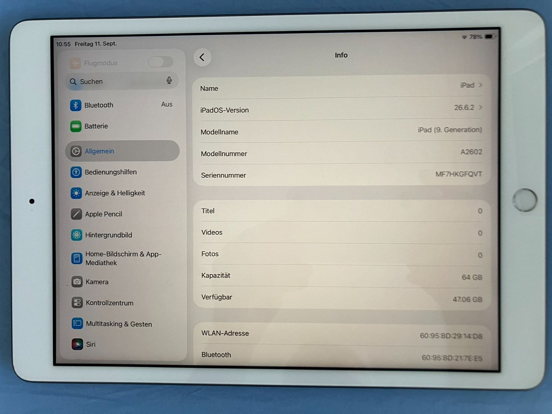 Apple Tablet PC: iPad 9. Generation WiFi / 64GB / Model A2602 – Usato da Meisterschwanden venduto da Discus0 1