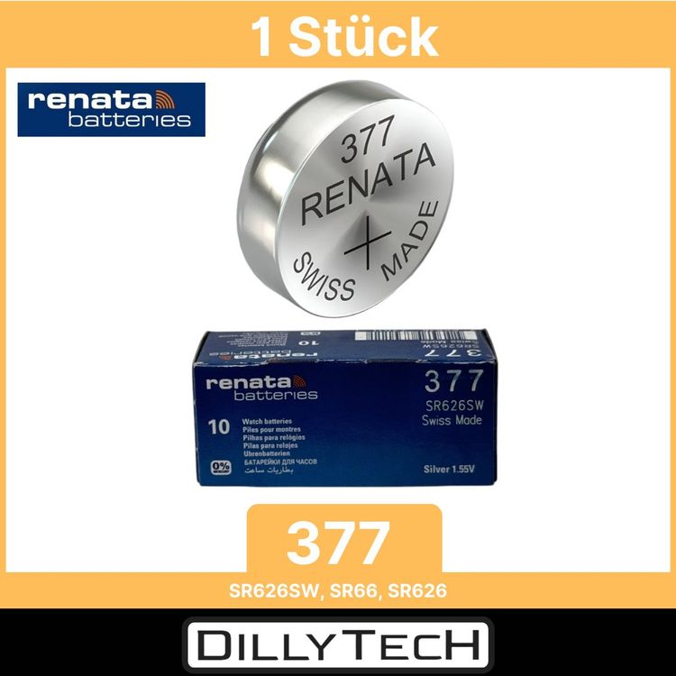 Caricatori & Batterie: Renata 377 Box, SR626SW Knopfzellenbatterie - 1 Stk. – Nuovo e nell'imballaggio originale da Erlenbach ZH venduto da dillytech.ch
