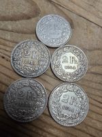 5 Schweizer 2 Franken Silbermünzen JG 1944 guter Zustand