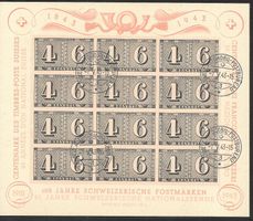 W16 Luxusblatt 100 Jahre Schw Postmarken gestempelt 7.5.1943