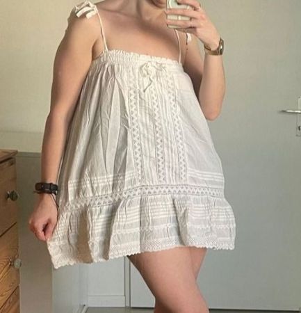 Robe/top court dentelle coton 36/38 | Weiss Kleid Baumwolle