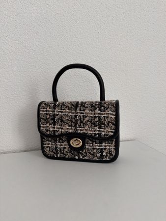 Handtasche Tweed schwarz beige mit Griff guter Zustand