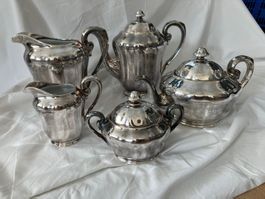 Altes Versilbertes Porzellan Teeservice 5TLG 1000 Feinsilber