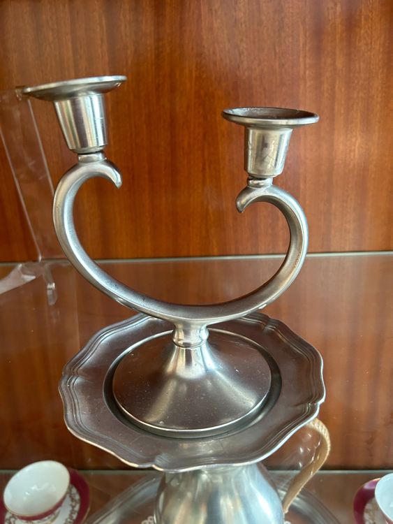 Bougeoir ancien étain Classique 50 ans du XXème siècle France.Vintage