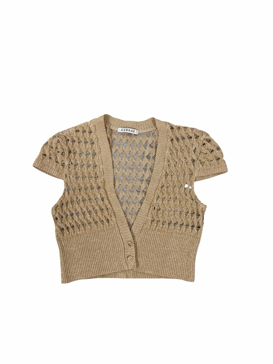 Top: Cute cropped short sleeve cardigan, size Medium, beige – Usato da Knonau venduto da Grapesvintage 1
