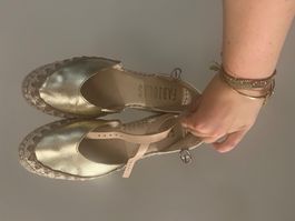 Fabiolas Metallic Leather Espadrille With Wedge Heel