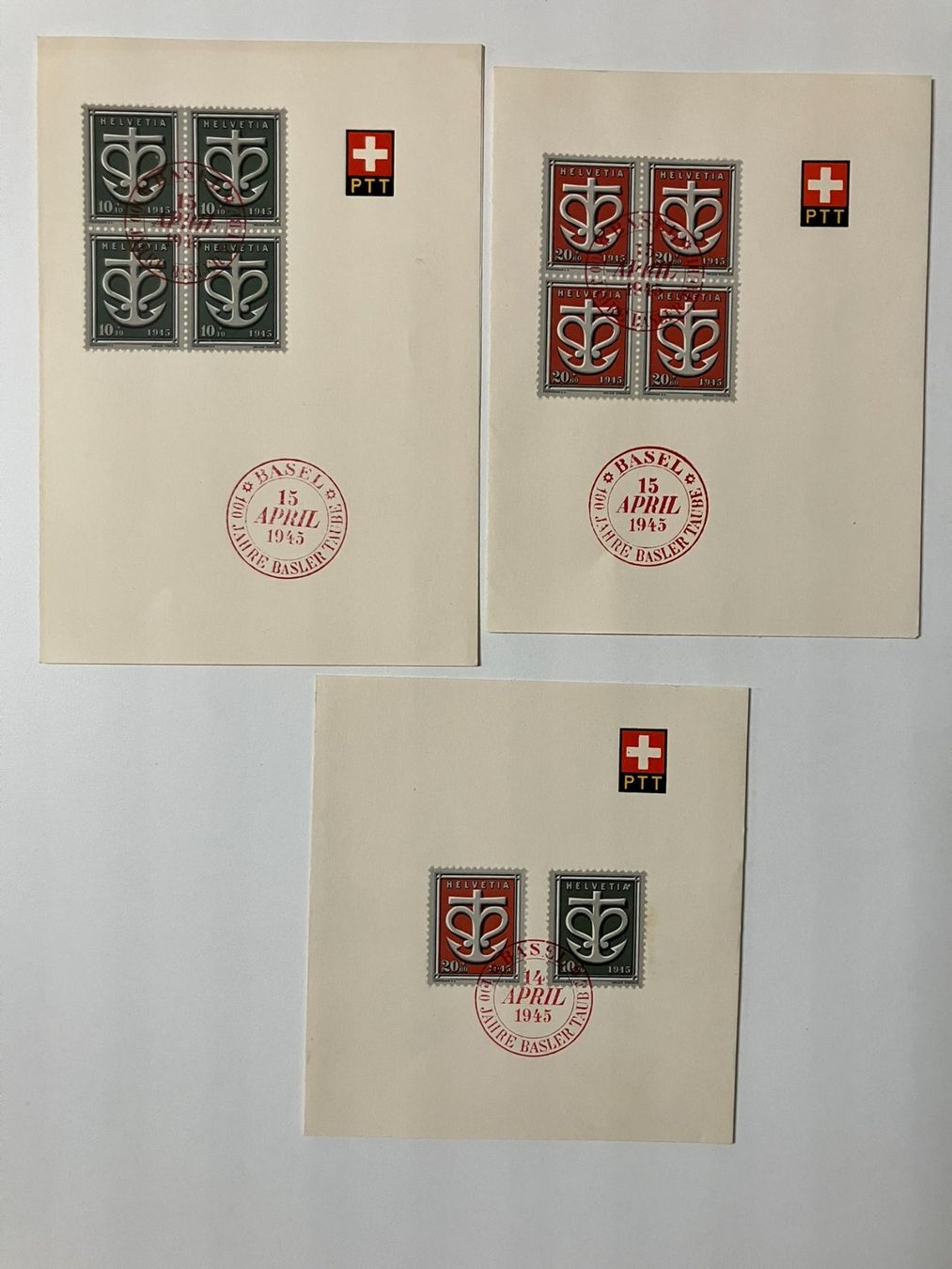 Alle Briefmarken: 1945 Kriegsspende, Kat. 19+20, mit rotem Sonderstempel – Gebraucht aus Würenlos von Eulenpostuhu