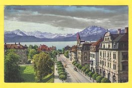 28.6.1922Luftbild Zug/Alpenstrasse belebt+Fuhrwerke/Zugerhof