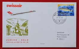 LIECHTENSTEIN SWISSAIR FLUGPOST VADUZ ZÜRICH NORWEGEN 1988