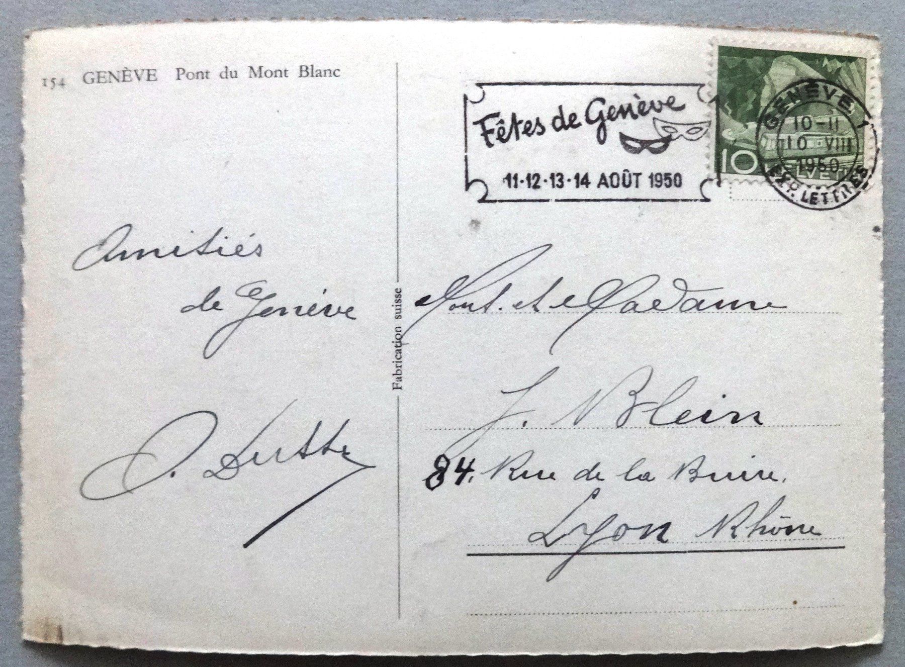 Cartoline postali: Genève - Pont du Mont Blanc – Usato da Fétigny venduto da Billy2miny 1